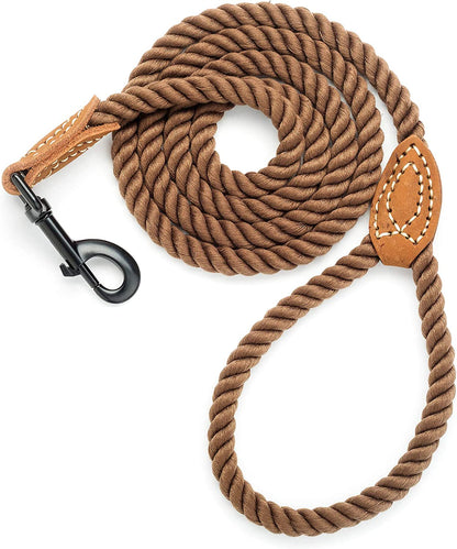 Stylish 4ft Braided Cotton Dog Leash with Leather Tip & Heavy Duty Metal Clasp - Perfect for Weddings (Dark Brown)