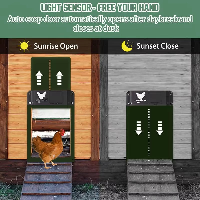 Automatic Chicken Coop Door Chicken Automatic Door Light Sensing Auto Chicken Door Opener Chickens Supplies Battery Powered