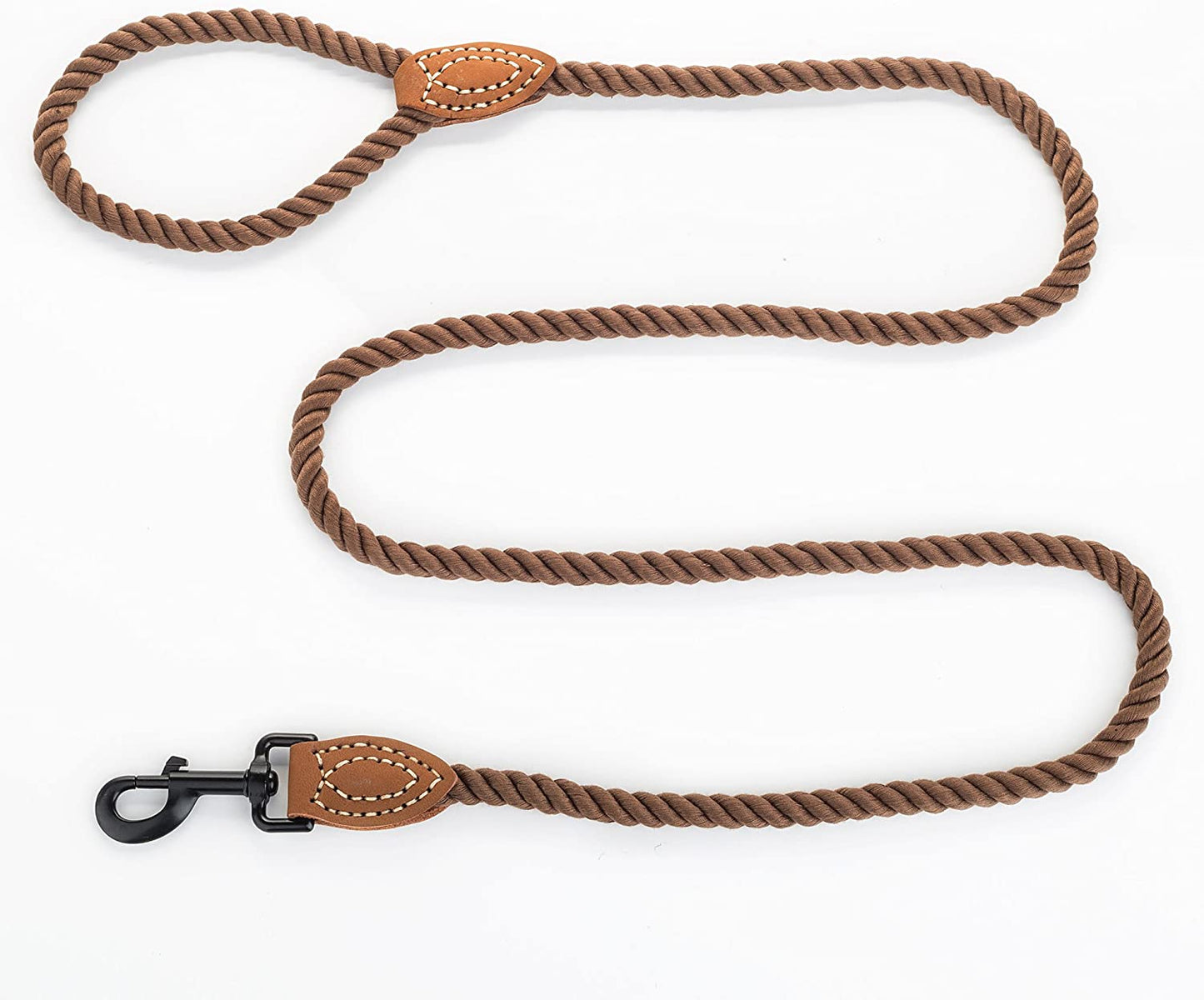 Stylish 4ft Braided Cotton Dog Leash with Leather Tip & Heavy Duty Metal Clasp - Perfect for Weddings (Dark Brown)