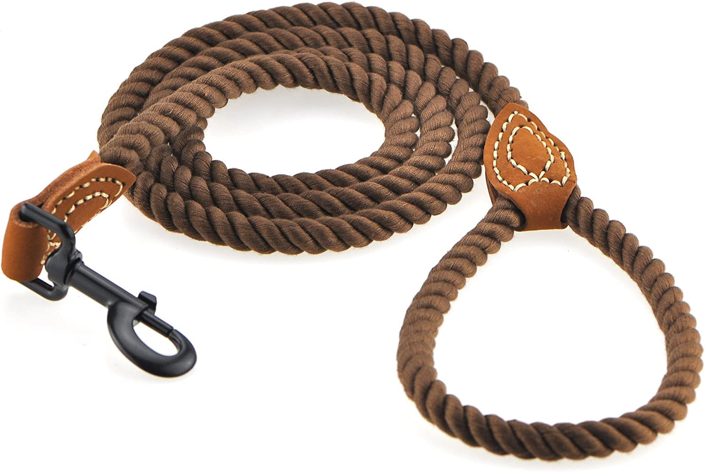 Stylish 4ft Braided Cotton Dog Leash with Leather Tip & Heavy Duty Metal Clasp - Perfect for Weddings (Dark Brown)