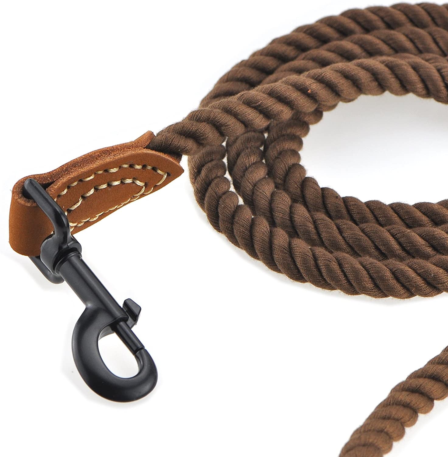 Stylish 4ft Braided Cotton Dog Leash with Leather Tip & Heavy Duty Metal Clasp - Perfect for Weddings (Dark Brown)