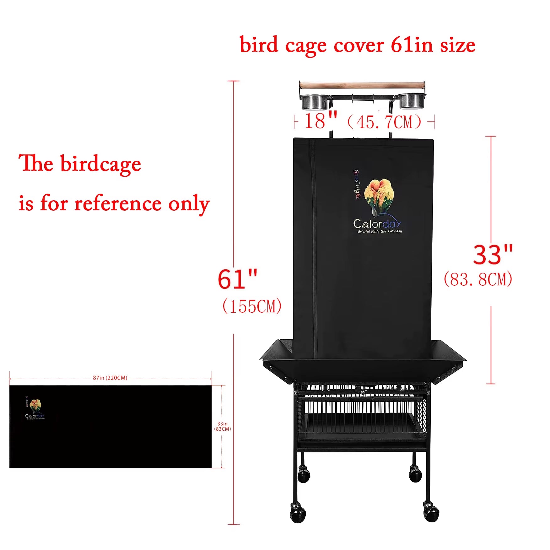 Bird Cage Cover Good Night Black Large Universal Blackout & Breathable Parrot Cage Shading Cover