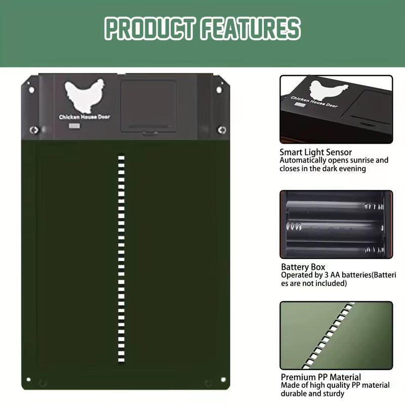 Automatic Chicken Coop Door Chicken Automatic Door Light Sensing Auto Chicken Door Opener Chickens Supplies Battery Powered