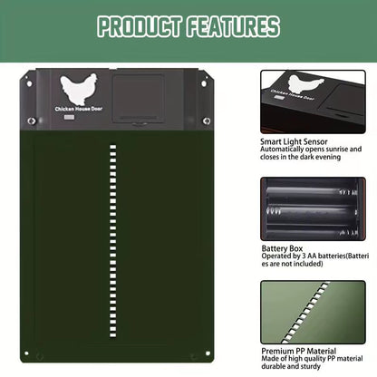 Automatic Chicken Coop Door Chicken Automatic Door Light Sensing Auto Chicken Door Opener Chickens Supplies Battery Powered