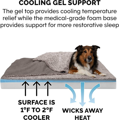 Cooling Gel Dog Bed for Large Dogs - Jumbo/XL with Removable Washable Cover - Plush Berber & Suede Top - Perfect for Dogs up to 95 lbs - Gray