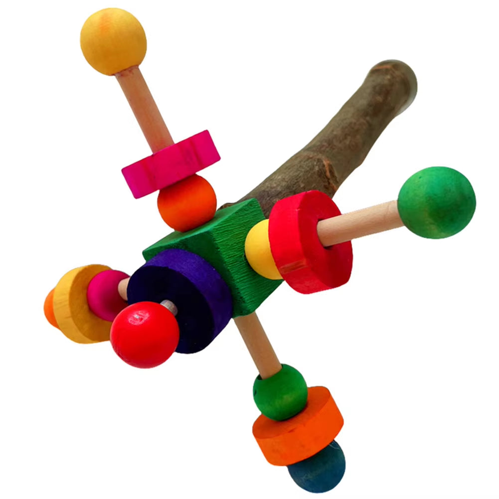 Natural Pepper Bird Stand Perch Toy with Rotating Balls Wooden Bird Chew Toys Parrot Cage Bite Toy Bird Hung Toy for Parakeets