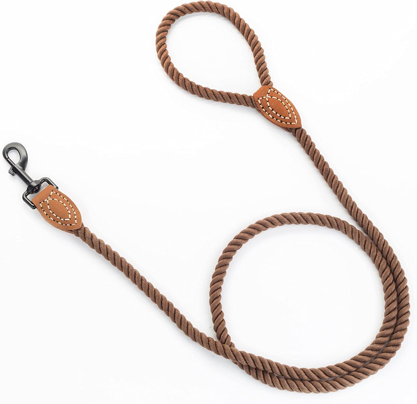 Stylish 4ft Braided Cotton Dog Leash with Leather Tip & Heavy Duty Metal Clasp - Perfect for Weddings (Dark Brown)